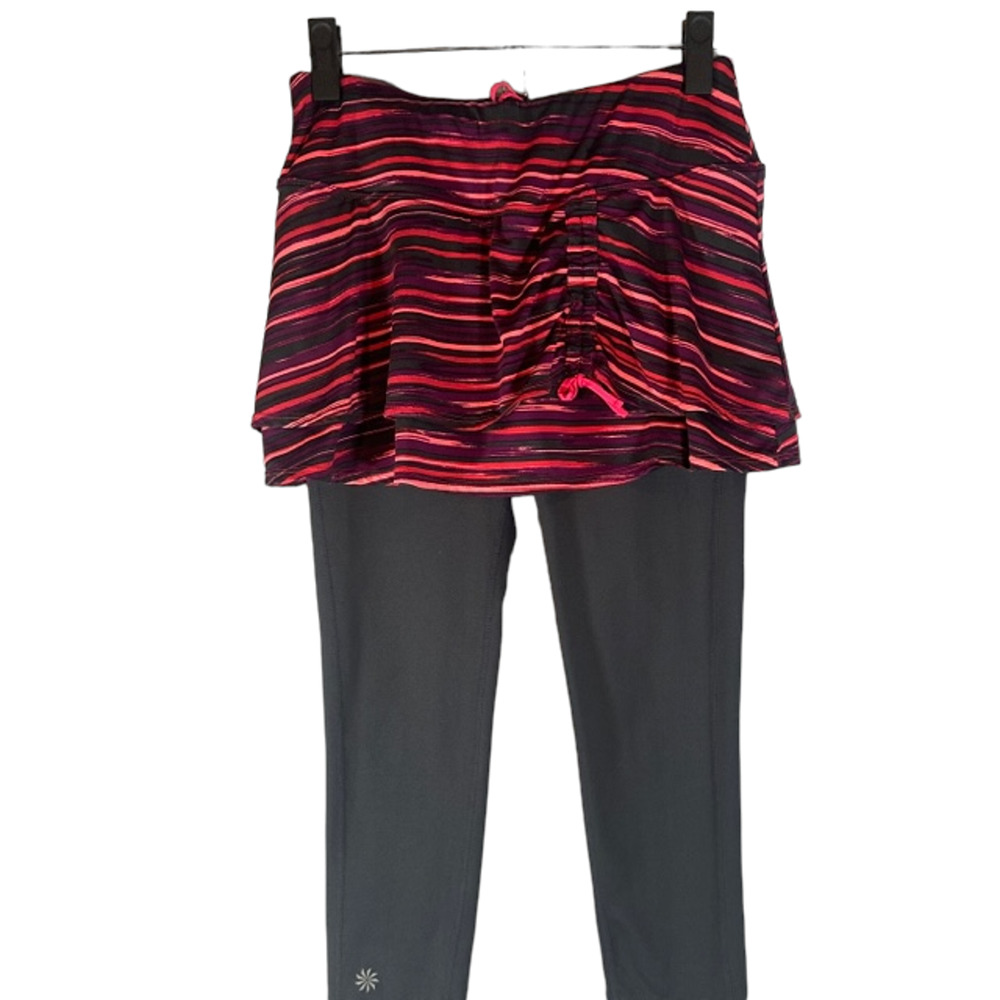 Athleta Painted Cuteness Women’s 2-in-1 Striped Skirted Capri Activewear Size XS